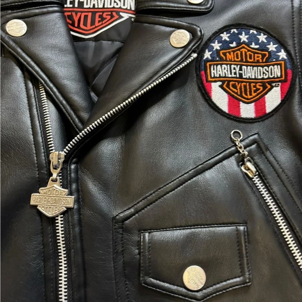 Harley-Davidson Kid’s Black Faux Leather Jacket Size 6 - Picture 2 of 8